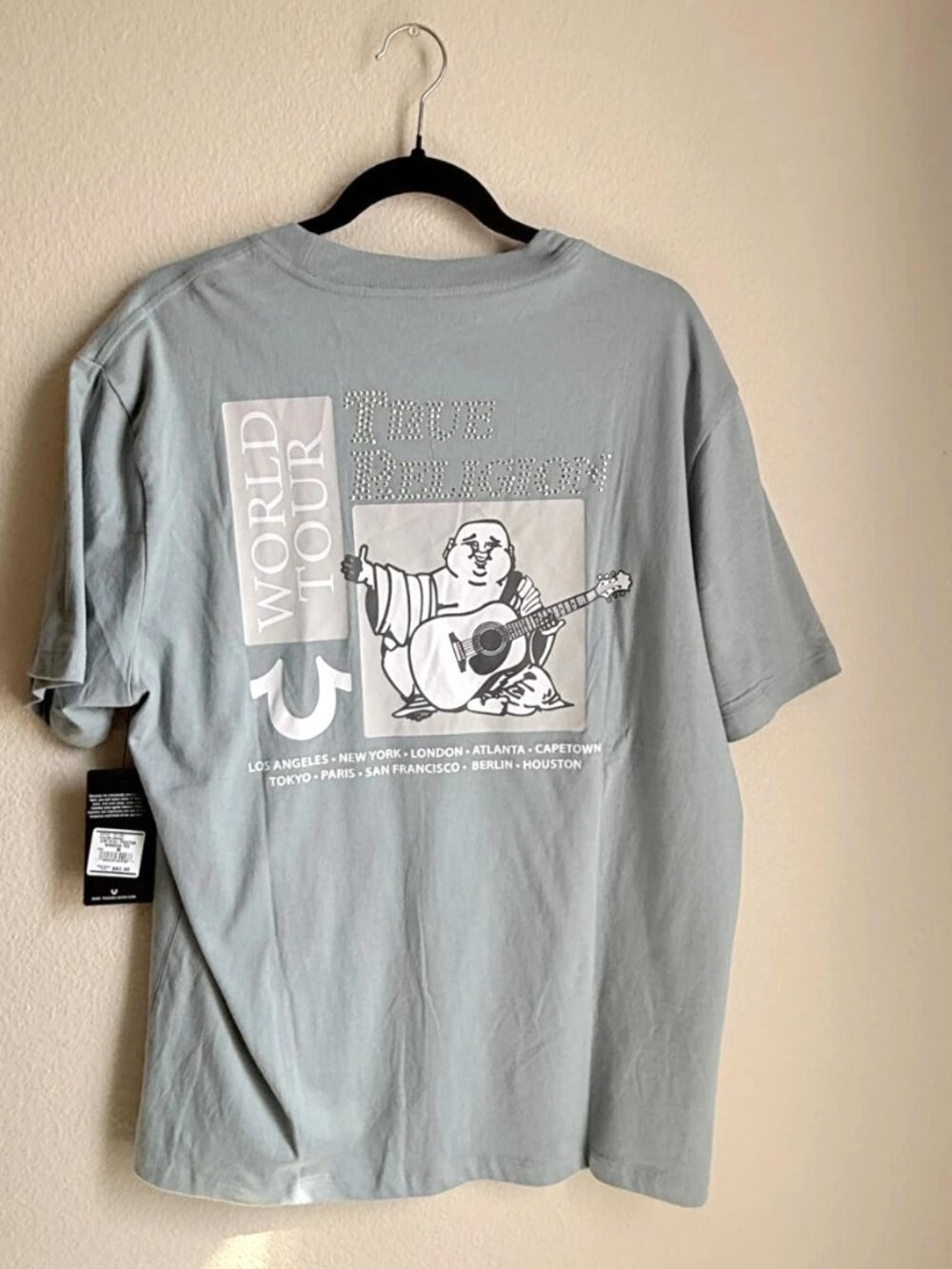 True Religion Men's  Shirt  Poster Buddha Crystal Arona Blue Size M NWT